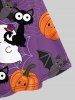 Robe D'Halloween Chat Citrouille et Chauve-souris Croisée Imprimés à Bretelle - Pourpre  6X
