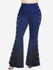 Plus Size Rivet Denim 3D Print Flare Pants -  