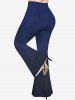 Plus Size Rivet Denim 3D Print Flare Pants -  