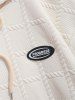Men's Casual Athleisure Letter Patch Design Cable Jacquard Textured Front Pocket Drawstring Long Sleeves Hoodie -  