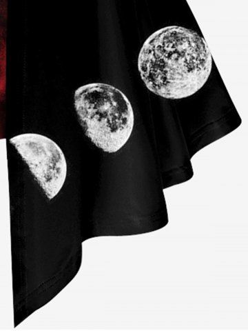 Plus Size Tie Dye Moon Hook and Eye Print Asymmetric 2 in 1 T-shirt
