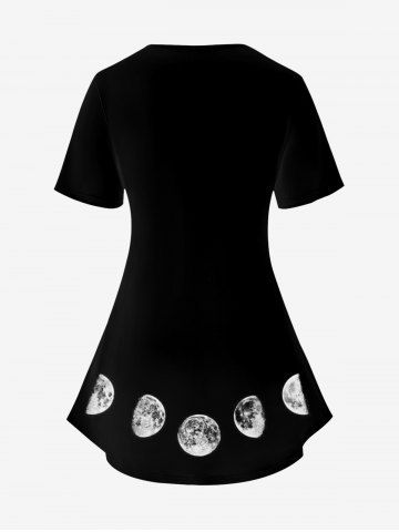 Plus Size Tie Dye Moon Hook and Eye Print Asymmetric 2 in 1 T-shirt