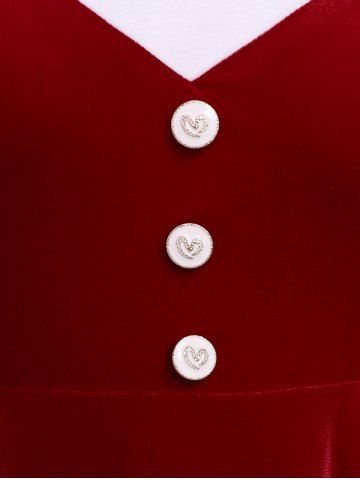 Plus Size Scalloped Cut Patchwork Buttons Dress