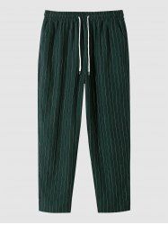 Men's Striped Cotton and Linen Textured Straight Leg Drawstring Casual Pants -  
