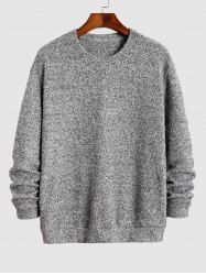 Crew Neck Heathered Fluffy Knitted Drop Shoulder Pullover Sweatshirt -  
