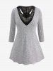 Plus Size Floral Lace Tank Top and Marled Textured Twisted T-shirt -  