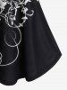 T-shirt Aile Fleur Imprimée à Epaule Dénudée de Grande Taille - Noir 6X