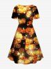 Robe D'Halloween Brillante Citrouille et Etoile Imprimés de Grande Taille - Orange 6X
