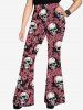Pantalon Évasé Gothique Halloween Imprimé Crâne Floral - Rose clair 3X