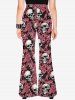 Pantalon Évasé Gothique Halloween Imprimé Crâne Floral - Rose clair 3X