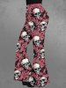 Pantalon Évasé Gothique Halloween Imprimé Crâne Floral - Rose clair 3X