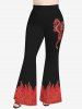 Plus Size Flame Dragon Print Flare Pants -  