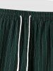Men's Striped Cotton and Linen Textured Straight Leg Drawstring Casual Pants -  