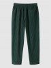 Men's Striped Cotton and Linen Textured Straight Leg Drawstring Casual Pants -  