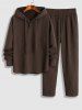 Men's Casual Athleisure Style Solid Color Matching Co Ord Textured Jacquard Drawstring Pullover Hoodie and Tapered Pants Two Piece Set -  