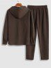 Men's Casual Athleisure Style Solid Color Matching Co Ord Textured Jacquard Drawstring Pullover Hoodie and Tapered Pants Two Piece Set -  