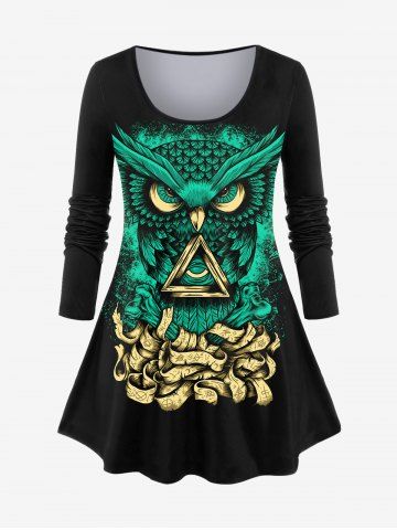 Plus Size Owl Skeleton Print T-shirt - GREEN - S