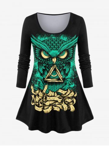 Plus Size Owl Skeleton Print T-shirt - GREEN - L