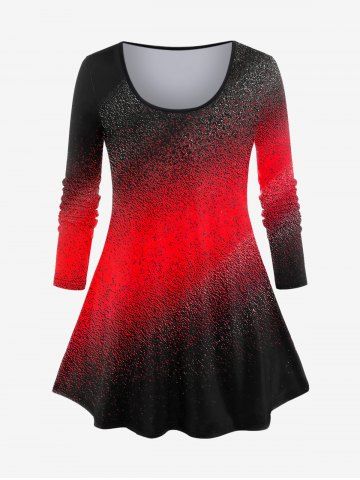 Plus Size Ombre Light Beam Print T-shirt - RED - 2X