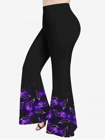 Plus Size Bat Galaxy Ombre Print Halloween Flare Pants - PURPLE - M