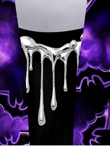 Plus Size 3D Galaxy Bat Tassel Print Halloween 2 in 1 T-shirt