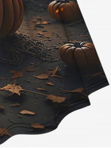 Plus Size Halloween Costume Pumpkin Tree Castle Print Cinched Dress