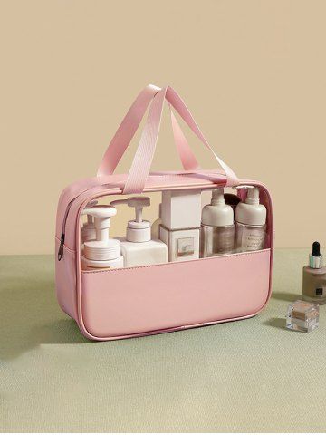 Women's PVC Transparent Clear Makeup Organizer Pouches Travel Toiletry Bag Cosmetic Bag Travel Wash Bag - LIGHT PINK - L