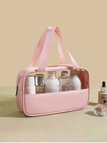Women's PVC Transparent Clear Makeup Organizer Pouches Travel Toiletry Bag Cosmetic Bag Travel Wash Bag - LIGHT PINK - M