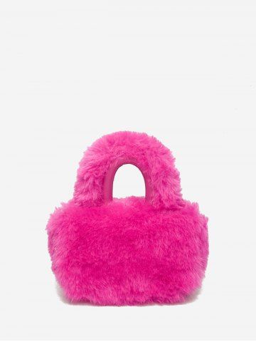Women's Winter Fluffy Faux Fur Solid Color Date Night Crossbody Tote Bag - LIGHT PINK - S