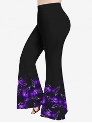Plus Size Bat Galaxy Ombre Print Halloween Flare Pants -  