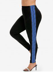 Plus Size Floral Lace Rivet 3D Print Leggings -  