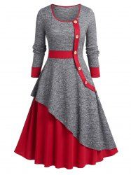 Plus Size Marled Ruffles Buttons Dress -  