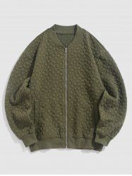 Men's Daily Solid Color Jacquard Textured Zip Up Stand Collar Long Sleeve Baseball Bomber Jacket -  