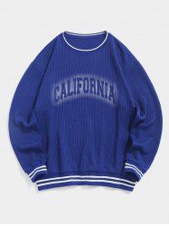 Men's Daily Casual Striped Trim CALIFORNIA Print Drop Shoulder Crew Neck Cricket Jumper Sweater -  