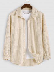 Men's Casual Solid Color Terry Cloth Toweling Jacquard Textured Button Up Long Sleeve Shirt -  