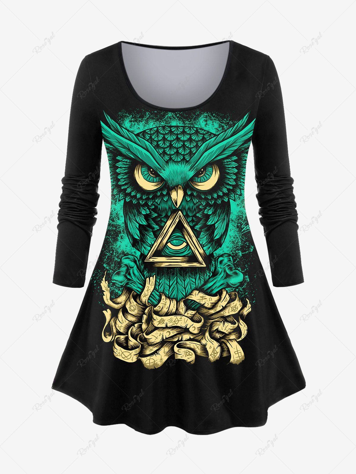 Store Plus Size Owl Skeleton Print T-shirt  