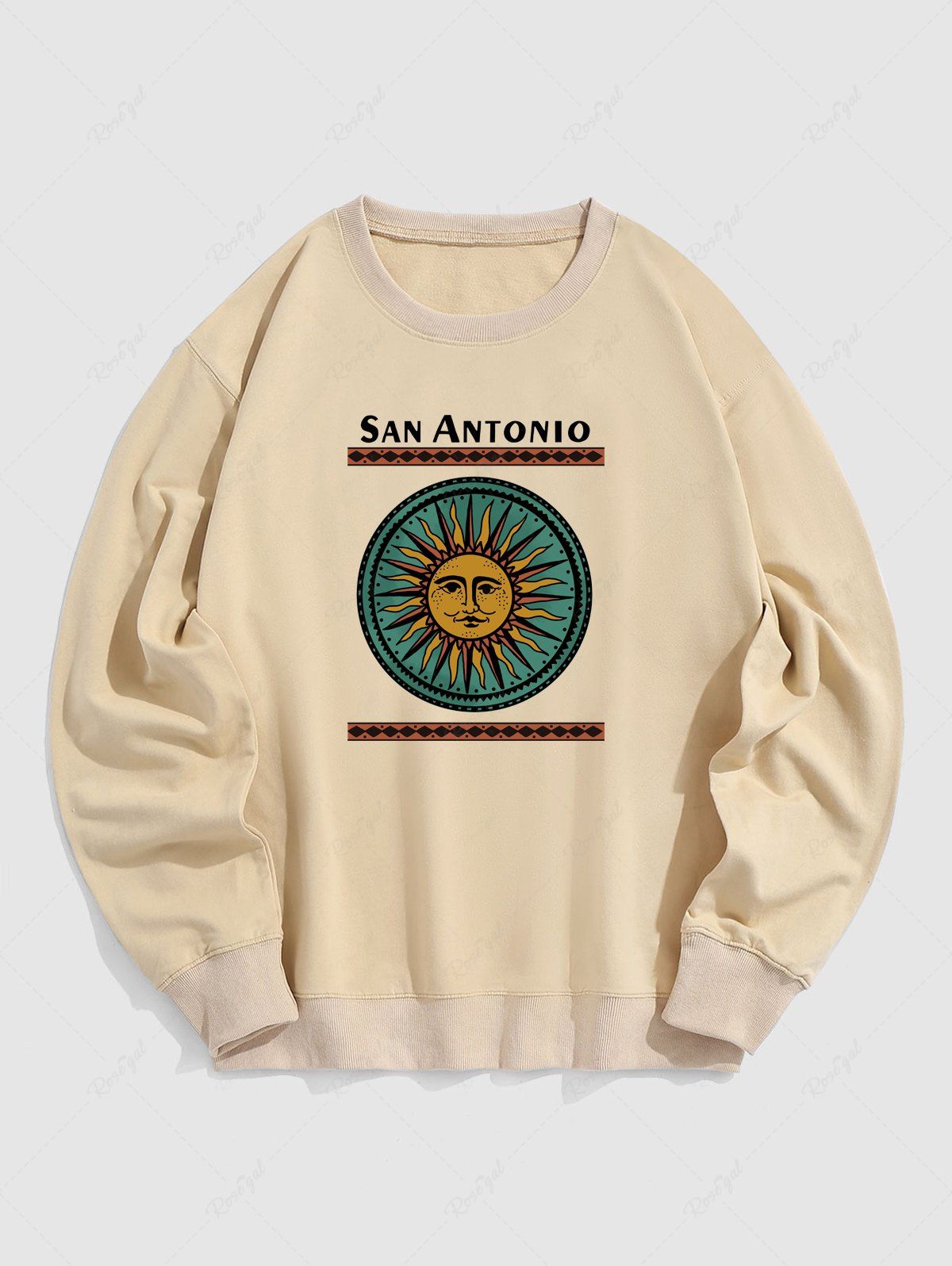 Buy Men's Ethnic Sun Letter Graphic Print Long Sleeve Crew Neck Pullover Sweatshirt  
