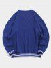 Men's Daily Casual Striped Trim CALIFORNIA Print Drop Shoulder Crew Neck Cricket Jumper Sweater -  
