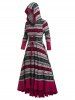 Plus Size Lace Up Ethnic Figure Print Hooded Sweater Dress -  