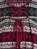 Plus Size Lace Up Ethnic Figure Print Hooded Sweater Dress -  