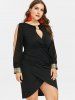 Plus Size O-Ring Buckle Cutout Split Sequins Sleeves Tulip Hem Dress -  