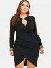 Plus Size O-Ring Buckle Cutout Split Sequins Sleeves Tulip Hem Dress -  