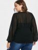 T-shirt Plongeant avec Boutons en Mousseline de Soie à Manches Evasées - Noir M | US 10