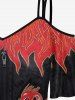 T-shirt Zippé Flamme Dragon Imprimé à Epaule Ouverte de Grande Taille - Noir M