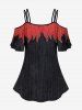 Plus Size Flame Dragon Zipper Print Cold Shoulder T-shirt -  