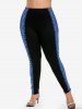 Plus Size Floral Lace Rivet 3D Print Leggings -  