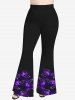 Plus Size Bat Galaxy Ombre Print Halloween Flare Pants -  