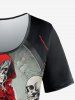 T-shirt D'Halloween Crâne Imprimée de Grande Taille - Rouge 3X