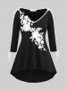 T-shirt Fleur Applique Tressé de Grande Taille à Manches - Noir 2X | US 18-20