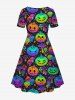 Plus Size Halloween Costume Pumpkin Mushroom Star Print Cinched Dress -  
